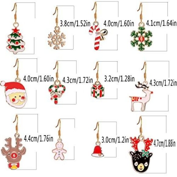 12 Pairs Christmas Earrings for Women Girls Kids - Picture 2 of 6